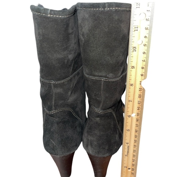 Sofft Women's Boots Size 8M Black Leather and Dyed Shearling Lamb Cone Heel - Picture 10 of 12